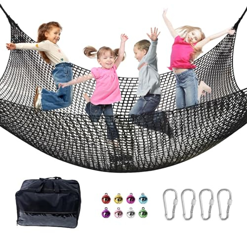 LPIW Climbing Net for Kids - 14.8FT x 9.9FT Double Layers Heavy Duty Playground Safety Net, Climbing Cargo Net for Tree House Tree Fort, Back Yard, Jungle Gyms, Monkey Bar Security Mesh（Black）