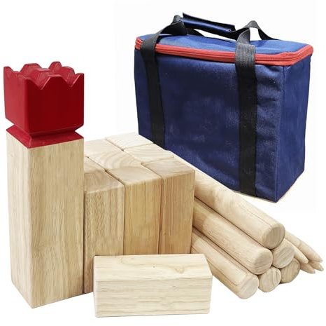Kubb Spiel-Wurfspiel- Hartholz Wikinger Spiel-Premium Kautschukholz Hinterhof-Wurfspielzeug (mit Tragetasche, Regulation Size)