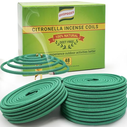 Citronella rökelsespiral, tillverkad av naturliga växter, lämplig för utomhusbruk, i vardagsrummet, på terrassen (48 stycken och hållare för pinnar)