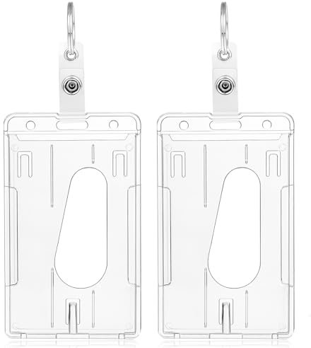 Ausweishalter Vertikaler Durchsichtigen Hartplastik Ausweishülle harte transparente PC kartenhülle mit Schlüsselanhänger Karabinerclip für Büro Schule IDs Kreditkarten Führerscheine Päss 2 Stück