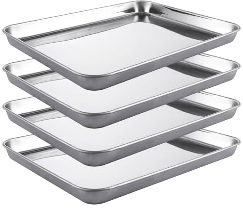 YAYODS Baking Tray Set of 4, Stainless Steel Oven Trays, Non Stick Baking Sheets Pans, Flat Baking Tray for Cooking, Non Toxic, Mirror Polished & Rustproof, Dishwasher Safe, 31x24x3.1cm