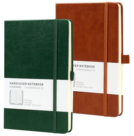 HOMEMARS Taccuino, Journal, Taccuino Puntinato A5, Quadernino, Bullet Dotted Journal Puntinato 200 pagine, 100GSM, Copertina Rigida, Portapenne, Segnalibri, Marrone Verde