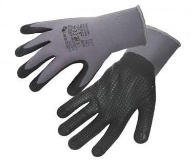 Högert Technik BODE Gants de protection en micro-mousse revêtus de nitrile en nylon/élasthanne, gris/noir, taille 8, résistants à l'abrasion et flexibles, parfaits pour les travaux de précision
