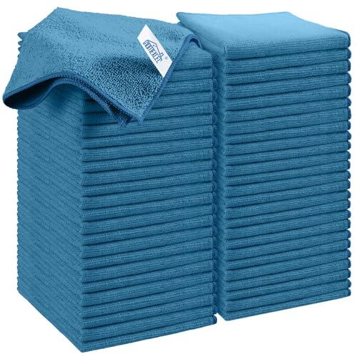HOMEXCEL Blau Mikrofasertücher 50 Stück, Wiederverwendbare Küchen-Mikrofaser-Reinigungstücher, Lappen Putztücher Geschirrtücher, Fusselfreie Waschbare für Zuhause, Fenster, Auto 30 x 30 cm