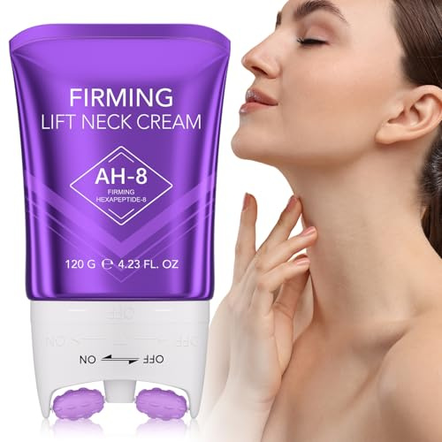 AH-8 Neck Firming Cream, Firm Tighten & Lift Neck Cream Med 360 ° Roller Massage-Reducera Rynkor Fina Linjer Och Dubbel Haka, Fast Och Lyfta Sagging Hud,Hydrering Och Näring, Hudstrammende Kräm 120G