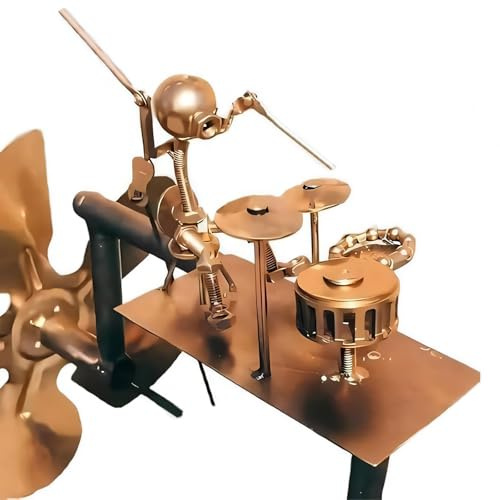 Garden Decoration Handmade Metal Drummer Windmill, Art Figurine Rock Drummer Windmill for Yard Lawn Decor