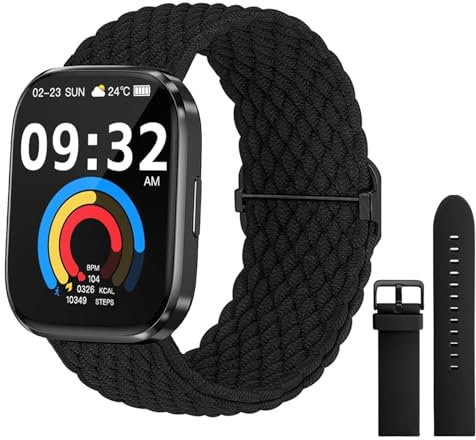 Vtkp Montre Connectée Homme Femme, 2.1 Smartwatch avec 113+ Modes Sportifs, Etanche IP68 Montre Connectée Sport avec Podometre/Cardio/Moniteur de Sommeil pour iOS/Android（Tressé Noir）