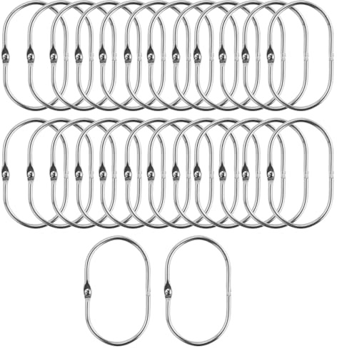 26 pezzi anelli per tenda da doccia, ganci per tende da doccia, ganci per tende ovali, in argento, per tende da doccia, ganci per tende da doccia