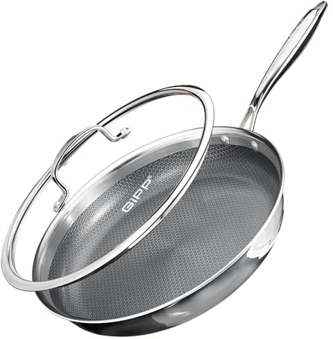 GiPP Sartenes Acero Inoxidable con Tapa，Sartén de Acero Inoxidable de 3 Capas, Recubrimiento Cerámico Antiadherente y No Tóxico, 30cm, Apta Para Todo Tipo de CocinasIncluida Induccion y Horno