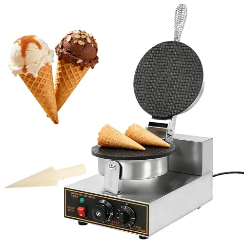 Taddien 8.3in Commercial Electric Ice Cream cone maker, 1.2KW Nonstick Waffle Cone Maker, Stainless Steel Egg Roll Mold with Temp & Time Control for Restaurant