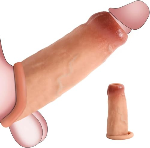 Penis Extender Sleeve Silicone Cock Sleeve Penis Enlarger Extension Sheath Half Open Design for Realistic Head Stimulation Stronger Erection Delay Ejaculation Enhanced Intimacy for Couples DYJCSN