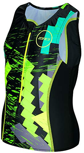 ZONE3 Unisex-Youth Kids Adventure Tri Top, Digital Print-Black/Green/Yellow, S