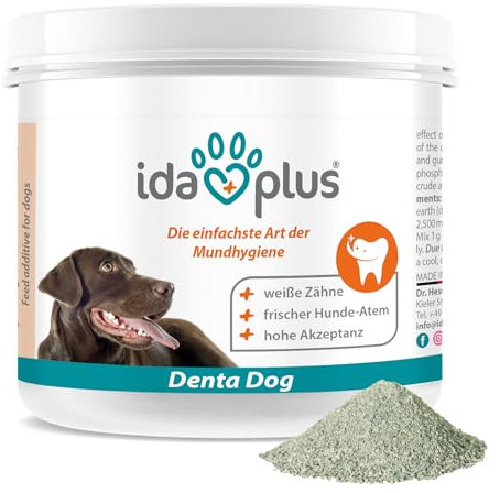 Ida Plus Denta Dog - kinderleichte Hunde Zahnpflege ohne Zähne bürsten - Hunde-Dental-Pflege stoppt Hunde Mundgeruch & sorgt für frischem Hunde-Atem - verhindert Hunde Zahnstein & Plaque - 150g