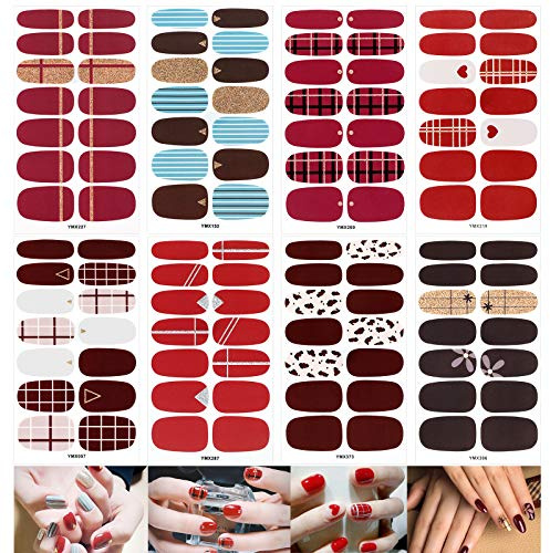 VETPW 8 Feuilles Stickers Ongles avec Limes à Ongles, 3D Auto-adhésif Nail Art Autocollant Décalcomanies Set, Feuilles Adhésives Nail Wraps Manucure Décoration