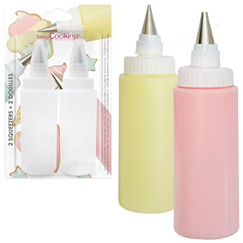 ScrapCooking - 2 Stück Squeeze Flasche mit Tüllen 185 ml - Quetschflasche für Glasuren, Dekoration - Kuchen, Kekse, Desserts - Schokoladensauce - Spritzflasche Lebensmittelechter Kunststoff - 5165