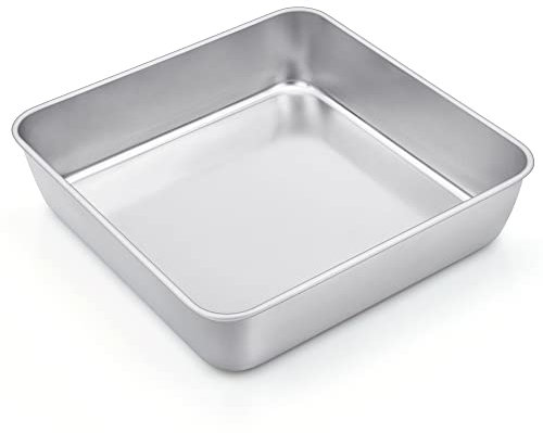 Joyfair Moule à gâteau carré, en acier inoxydable, 23,5 x 23,5 x 5 cm, parfait pour brownie/lasagnes/gâteaux, sain et durable, facile à nettoyer et passe au lave-vaisselle