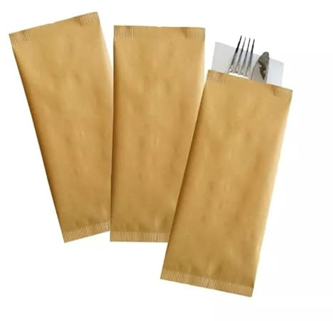 Generico 125 Buste Portaposate di Carta Paglia colore Avana 11x25 monouso con Tovagliolo Doppio Velo - Buste carta Porta Posate coltello forchetta cucchiaio per bar, pizzerie, ristoranti