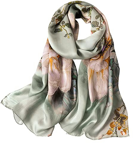 STORY OF SHANGHAI Foulard Donna Seta di 100% Seta, Stola Elegante Cerimonia Chiffon Leggera, Sciarpa Primaverile con Fantasia Colori, Adatto a molteplici occasioni