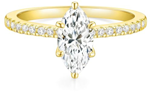 TIGRADE 2CT Engagement Ring for Women Marquise Cut Cubic Zirconia Wedding Band CZ Promise Anniversary Ring Size 3-12, Gold, Size 6.5
