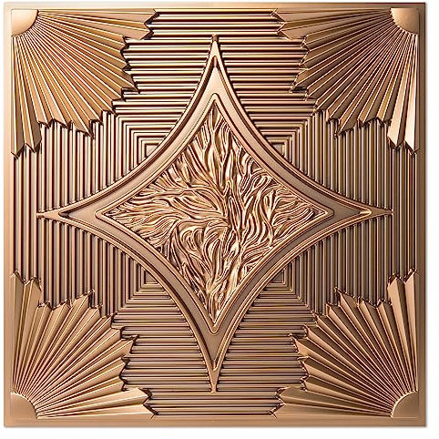 Art3d 61x61cm Drop Ceiling Tiles 24x24 in Bronze Pack of 12, 3D Wainscoting Ceiling Panels Glue Up Cover 48 Sq.ft