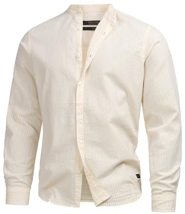 Indicode Herren INCari Sommer-Hemd gestreift aus Baumwolle | Herrenhemd für Männer Golden Haze, XL