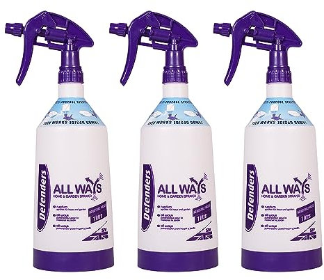 Defenders All Ways Home and Garden Sprayer Bottle – 1L, Multi-Use - Indoor Plants, Cleaning, Outdoor, Garden, Fertilisers, Pesticides & Weed Killers - Triple Pack