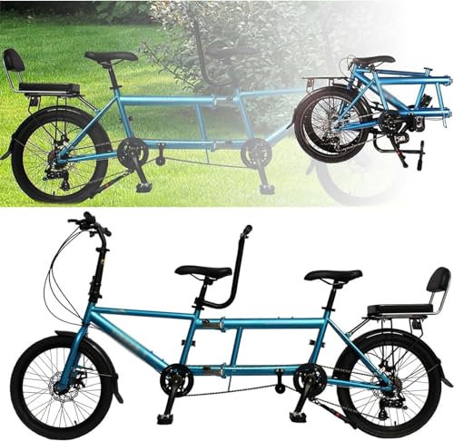 MAYFABD Tandem Adult Beach Cruiser Bike 2 Tandem Folding Bicycle 7 Speed Adjustable Cruiser Bike Folding Bike with 3 Seats Disc Brake Adult Portable Bicycle City Bicycle,Black
