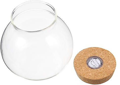 Housoutil Ecological Bottle with LED Light and Fish Bottle Design, High Borosilicate Glass Terrarium Containers for DIY Micro Landscape and Room Decoration with Wood Base