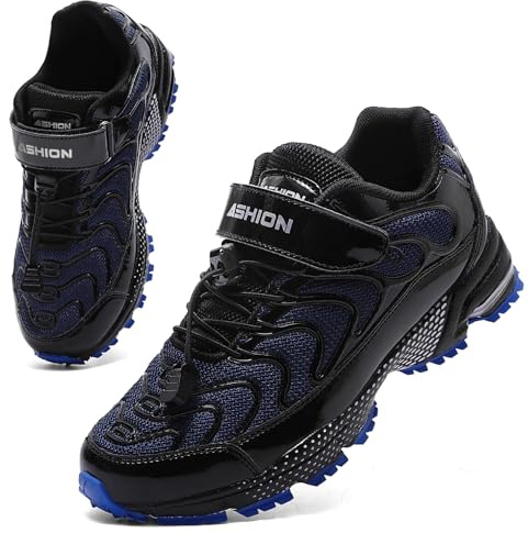 Boys Trainers Kids Shoes Breathable Lightweight Kids Sneakers Athletic Sport Running Shoes(Black Blue,34EU)
