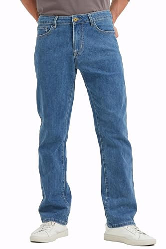 Coevals Club Herren Jeans Hose Stretch Jeanshose Straight Leg 5-Pocket Workwear Flex in Entspannter Passform(Altblau 30L 1#34)