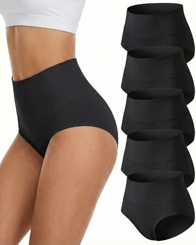 TDONE Underwear Women, High Waisted Cotton Tummy Control Knickers Comfortable Full Briefs Women Multipack Breathable Ladies Cotton Knickers Soft Panties(5 Pack)