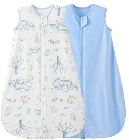 Duomiaomiao Babysovsäck 2-pack 1,0 Tog sovsäck, Babysovsäck 100 % bomull hela året runt, bärbar filt för spädbarn, unisex sovsäck för småbarn, nyfödd, sömnväska för barn 18-36 månader, kanin & räv