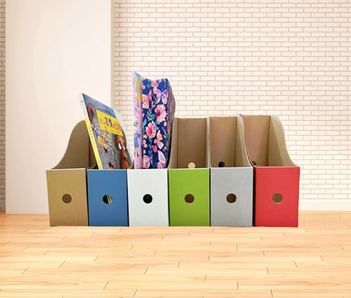 Sinxioer Lot de 6 porte-revues A4 larges en carton recyclé, organisateur de magazines A4 pour bureau et maison (26 x 26 cm, compartiments de 8 cm), en carton, coloré, pour magazines et dossiers debout