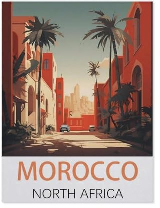 BEAYODKP Maroc, Afrique du Nord, affiche de voyage vintage，Peinture par Numero Adulte, Cadeau de Peinture à l'huile de Bricolage numérique pour Enfants Adultes Peindre par Nombre Kits(20x30cm-AH29