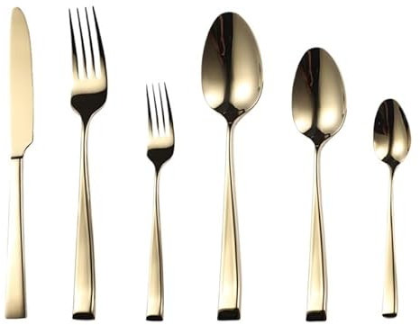 Silverbestick Bestickset, 6/24/36/48 stycken 304 biffkniv, gaffel och sked i rostfritt stål (Guld 8Set48st)