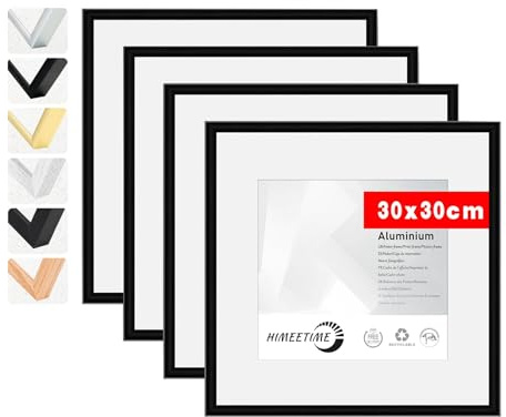 HIMEETIME® 4x Marco de fotos 30x30cm Aluminio Negro marcos cuadros,Fácil de Colgar Para Decoración de Pared y Decoración Hogar marco 30x30 Grandes para Pósters