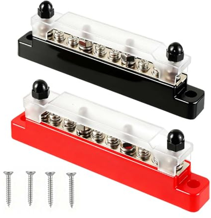 CDDCWZ 2 Blocco di distribuzione della barra collettrice 12V-48V CC, blocco di distribuzione dell'alimentazione 150A con 6 bulloni terminali M4 e 4 bulloni terminali M6 per auto,camper,camper,camion