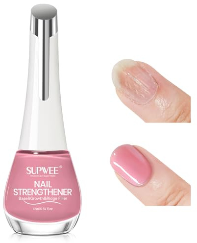 SUPWEE Endurecedor de uñas con color, color rojo rosado, secado rápido, para aumentar la dureza y resistencia a la rotura de las uñas, multifuncional, para mantener tus uñas saludables, 16 ml