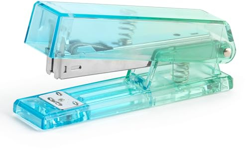 Miquelrius - Office & Desk Stapler Clear Compatible with 24/6 Staples - 20 Sheet Capacity - 129 x 64 x 34mm Polystyrene Metal Gradient Effect Blue/Green
