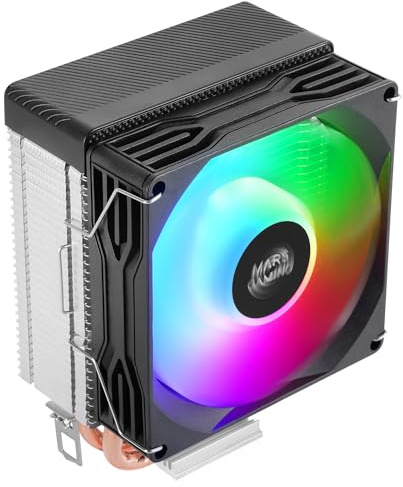 Mars Gaming MCPU-X2, CPU-kylare 150W TDP, 2x värmerör, PWM FDB-fläkt, FRGB-Belysning, Kompakt SFF/Mini-ITX-Design, Aluminiumflänsar, PC-Kylare Med Intel- Och AMD-Kompatibilitet, Svart