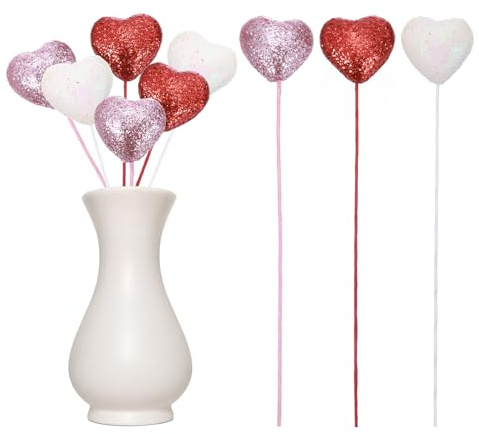 QUARKZMAN 6 Pcs Palitos De Corazón Brillantes Rojo/Rosa/Blanco 4cm x 22cm