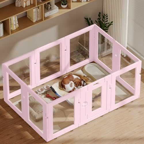 Hoencraft Clear Acrylic Dog Playpen Indoor, Pink, 24 H, 10 Panels
