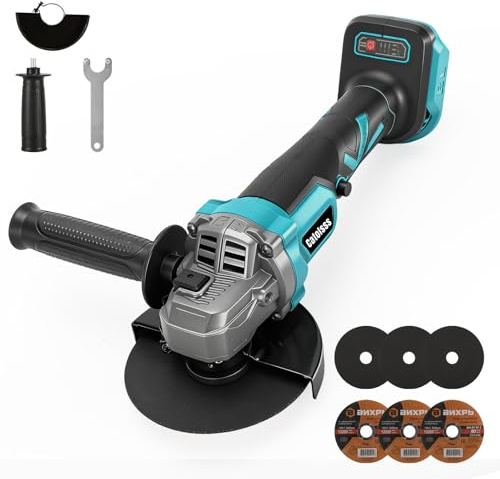 Batterivinkelslip för Makita 18 V, borstlös 1 200 W, 125 mm batteri flex med 3 hastigheter med 2 slipskivor, 2 skärskivor för skärning, slipning och polering (utan batteri)