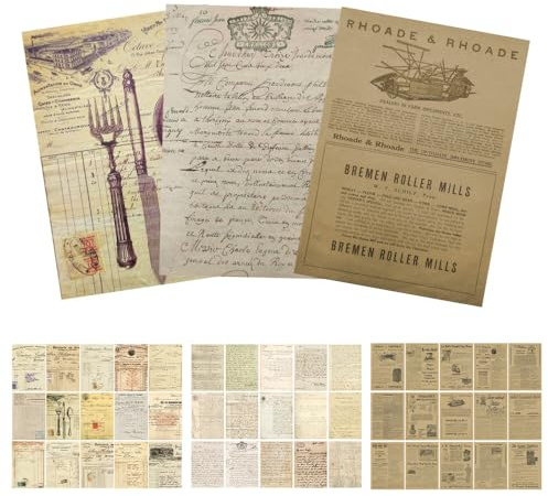 UMCHU 90 Piezas Diario Scrapbooking Suministros, para Diarios, Collages | Papel Ligero, 20×14 cm, Estilo Retro, Recortable, Fácil de Arrancar, no Traspasa la Tinta, para Proyectos de Manualidades DIY