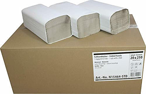 Medi-Inn Falthandtücher Papier-Handtücher 1-lagig Z-Falz 25 x 23 cm Farbe: Natur (20 x 250 = 5000 Stück)