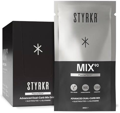 Styrkr MIX90 Energy Powder Drink Mix - Pack of 12 Energy Powder Sachets for Cycling & Running - Approved by Endurance Atheletes - 90g of Carbs via Advanced Dual-Carb Formulation - 12x Pack