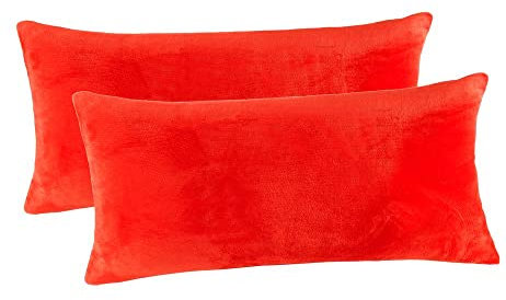 MALIKA Set 2er Kissenbezug Cashmer Touch Fleece Kissenhlle Sofakissen Kopfkissenbezug Kissenbezug Couchkissen, Gre:40 x 80 cm, Designe:ROT