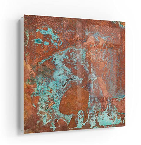 DEQORI Schlüsselkasten weiß | 30x30 cm | Motiv Rostige Kupferplatte | Glas & Metall Schlüssel-Box | Schlüsselschrank mit 50 Haken + 2 Magnete | Moderne Design Box magnetisch & beschreibbar