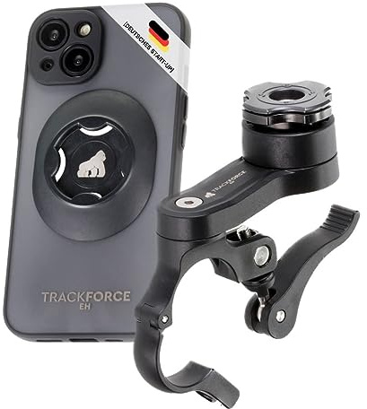 TRACKFORCE - 360° iPhone 13 Handyhalterung mit Vibrationsdämpfer - für Motorrad, Fahrrad & E-Scooter - Inkl. Handyhülle & Back Attachment - Einfach & Schnell Montiert - Passend für jeden Lenkertyp