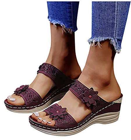 Orthopädische Sandalen Damen Bohemian Elegante Orthopädische Sandalen Sommerschuhe Keilabsatz Plateau Pantoletten Riemen Mit Absatz Plattform Mit Fussbett Slipper Hausschuhe Slides Damenschuhe Frauen